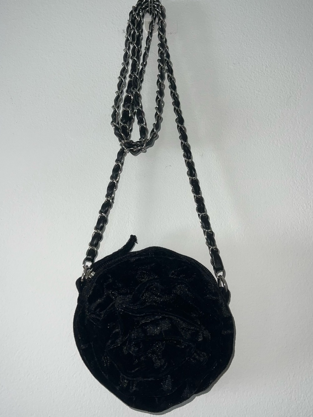 Black Velvet Rose Crossbody Shoulder Bag